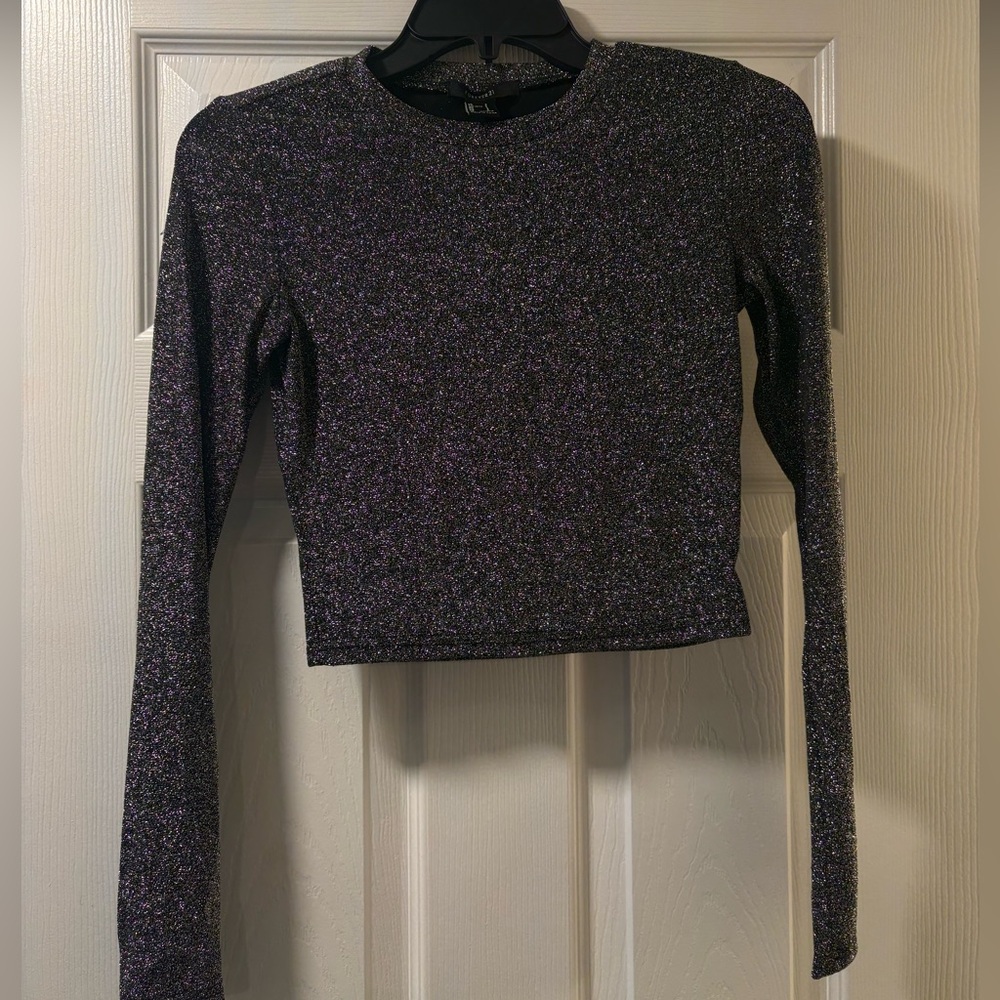Women's Black and Gray Glitter Top